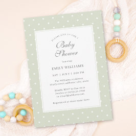 Light Sage Grönt and White Polka dots Baby Shower Inbjudningar