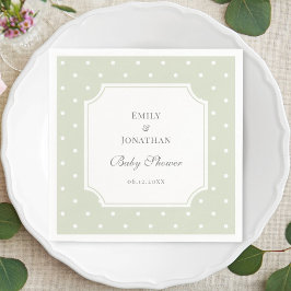 Light Sage Grönt and White Polka dots Baby Shower Pappersservett