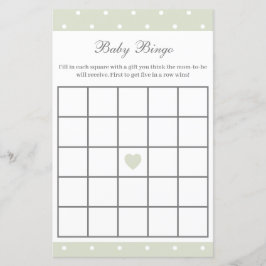 Light Sage Grönt Baby Shower Baby Bingo Game
