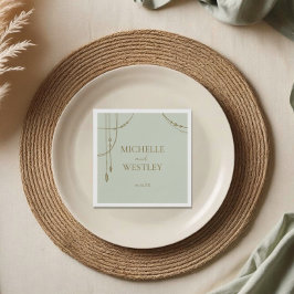 Light Sage Grönt Boho Draped Beaded Bröllop Pappersservett