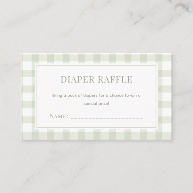 Light Sage Grönt Gingham Baby Shower Diaper Raffle Tilläggskort (Framsida)