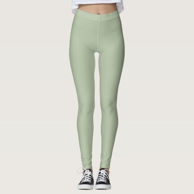 Light Sage Grönt Solid Färg Leggings (Framsida)