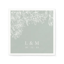 Light Sage Grönt White Blommigt Monogram Bröllop