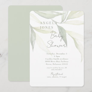Light Sage Modern botaniskt Modern Baby Shower Inbjudningar