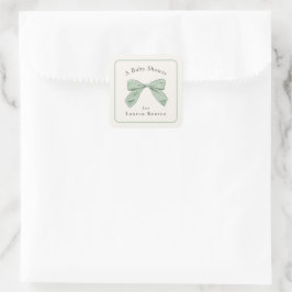 Light Sage Play Bow Elegant Boy Shower Fyrkantigt Klistermärke
