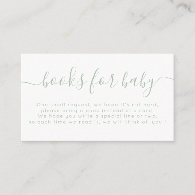 Light Sage Typography Baby Shower Bokar för Baby Tilläggskort (Framsida)