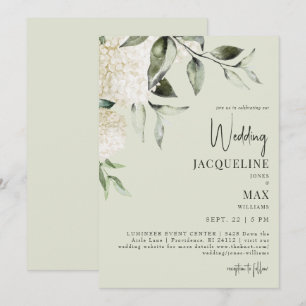 Light Sage White Hydrangeas Bröllop Inbjudningar