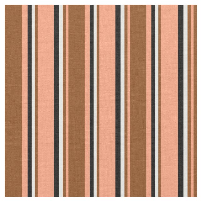 Light Salmon, Brown, White & Black Färgad Linjer Tyg (Närbild)