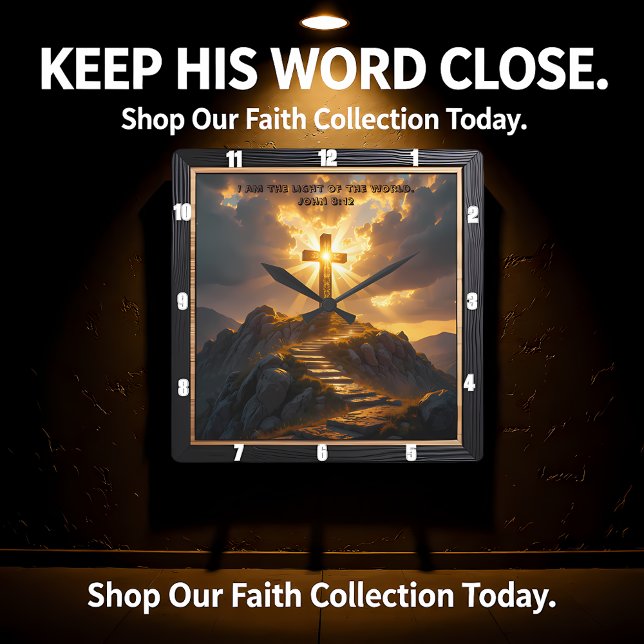 Light Salvation Cross Stairway Mountain John 8:12 Fyrkantig Klocka (Skapare uppladdad)