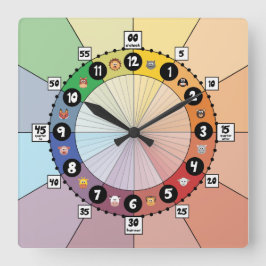 Light School Schedule Clock for Children (Square) Fyrkantig Klocka