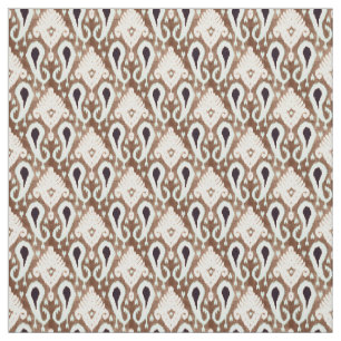 Light Seafoam Grönt Mörk Brown Ikat Tribal Mönster Tyg