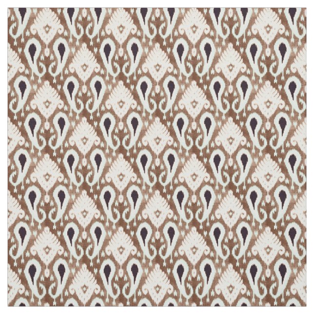 Light Seafoam Grönt Mörk Brown Ikat Tribal Mönster Tyg (Provkarta)