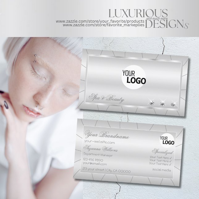 Light Silver med diamanter och Logotyp Luxury Snyg Visitkort (Skapare uppladdad)