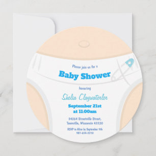 Light Skin & Diaper Blue Baby Shower Inbjudningar