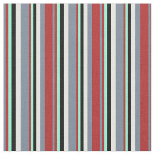 Light Slate Grått, Red, Aquamarine, Black & White Tyg