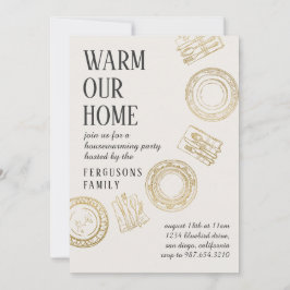 Light Soft Beige Gold Dining House Warming Party Inbjudningar