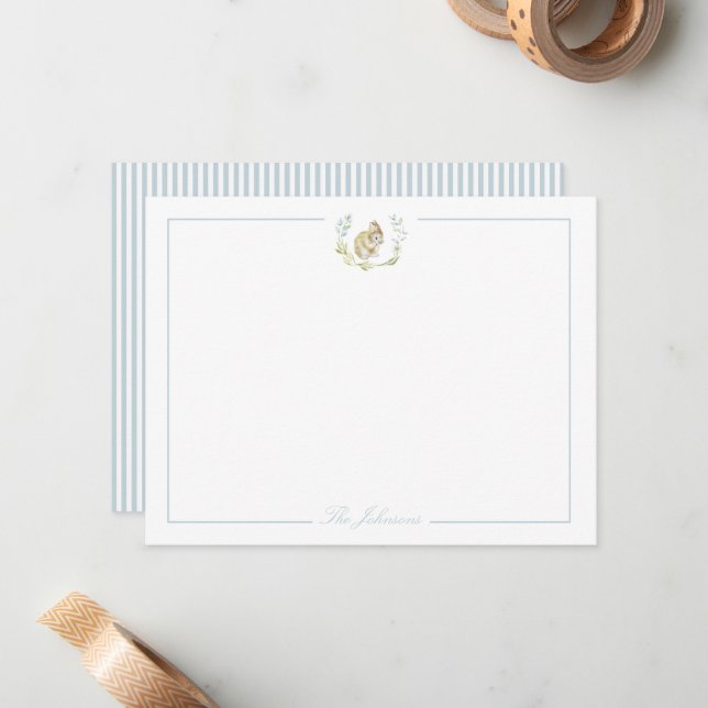 Light Soft Blue med Bunny Personlig Stationery Anteckningskort (Fram/Back In Situ)