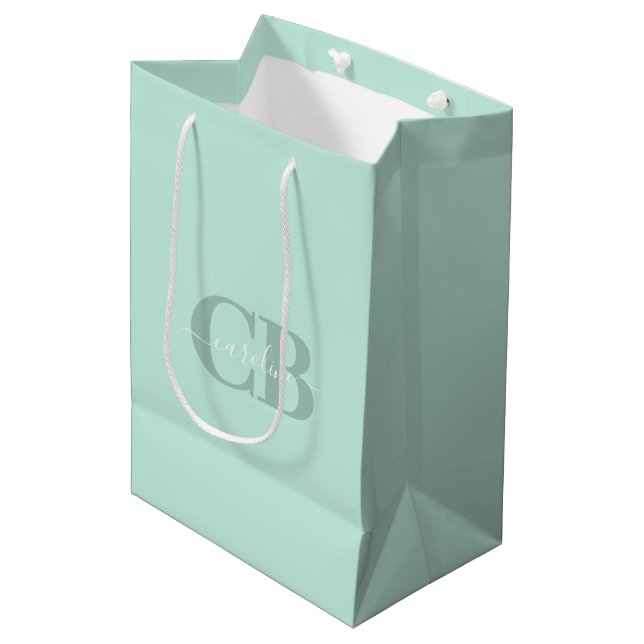 Light Soft Teal Monogram Gift Bag (Framsidan Vinklad)