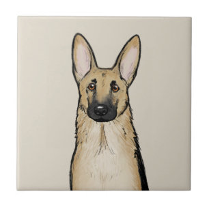 Light Tan and Black German Shepherd Hund Pet Art Kakelplatta