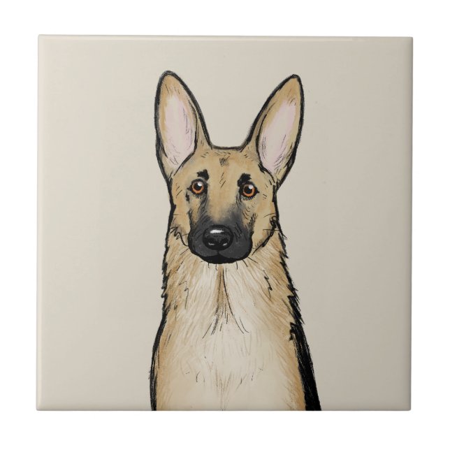 Light Tan and Black German Shepherd Hund | Pet Art Kakelplatta (Framsidan)