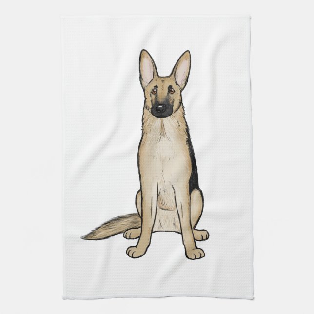 Light Tan and Black German Shepherd Hund | Pet Art Kökshandduk (Vertikal)