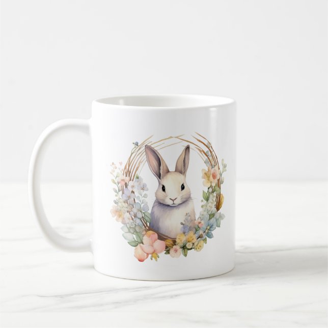 Light Tan Bunny Rabbit med Vår blommor Kaffemugg (Vänster)