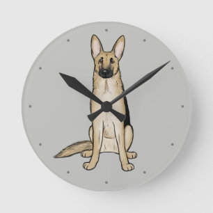 Light Tan German Shepherd Hund   Cute Pet Art Rund Klocka