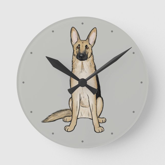 Light Tan German Shepherd Hund | Cute Pet Art Rund Klocka (Framsida)