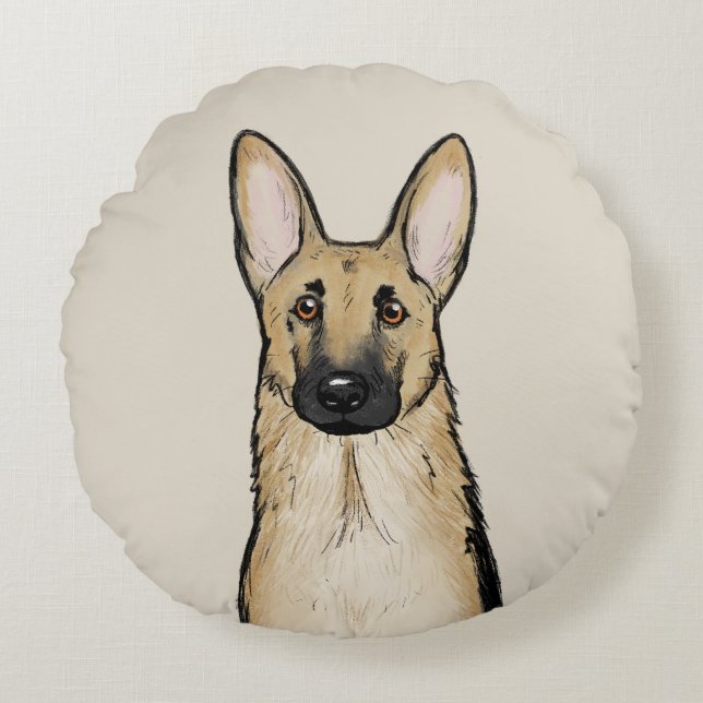 Light Tan German Shepherd Hund | Djurart Rund Kudde (Framsidan)