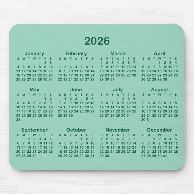 Light Teal and Hunter Green 2026 Calendar Musmatta (Framsidan)