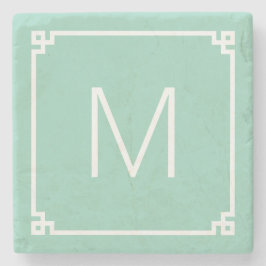 Light Teal and White Grekiska Nyckel Monogram Stenunderlägg