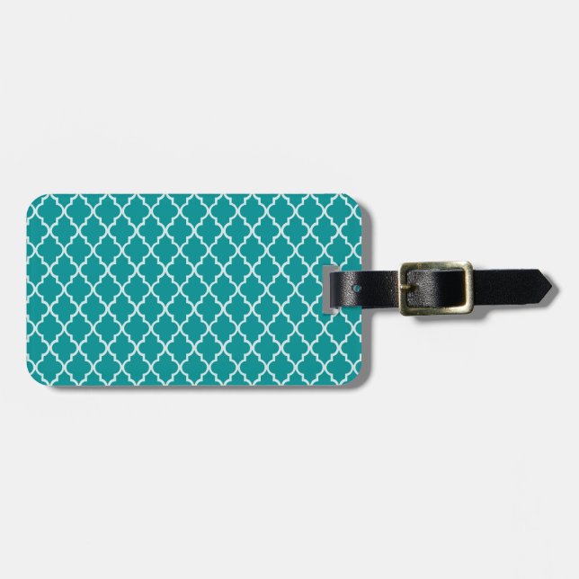 Light Teal and White Moroccan Quatrefoil Mönster Bagagebricka (Horisontell Framsida)