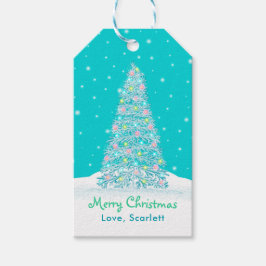 Light Teal Aqua Decorated Julgran Helgdag Presentetikett