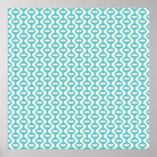 Light Teal, Aqua Vågigt Retro Mönster Poster