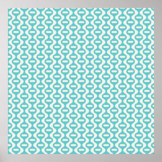 Light Teal, Aqua Vågigt Retro Mönster Poster