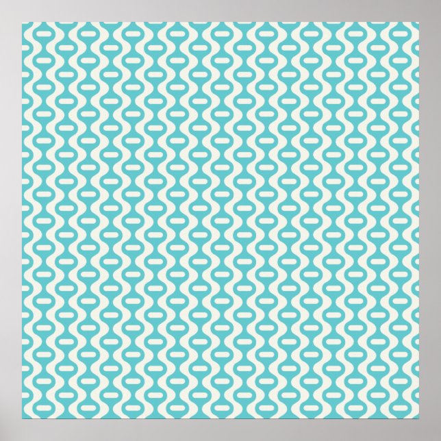 Light Teal, Aqua Vågigt Retro Mönster Poster (Framsidan)