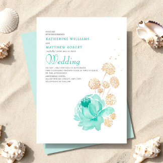 Light Teal & beige Summer Beach Wedding Inbjudningar