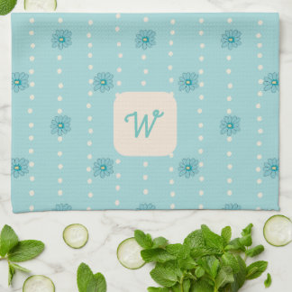 Light Teal Blommigt Monogram Kitchen Tea Towel Kökshandduk