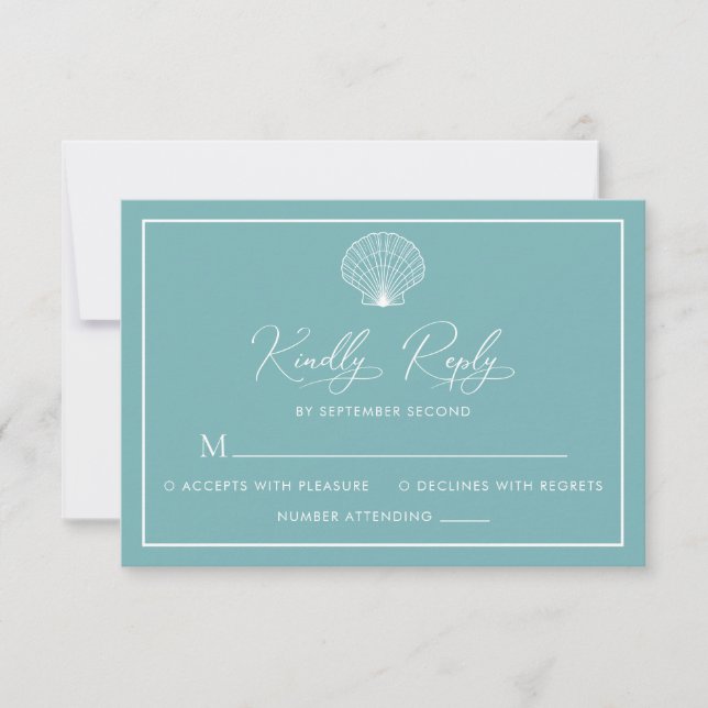 Light Teal Blue Beach Seashell Elegant bröllop OSA Kort (Framsida)