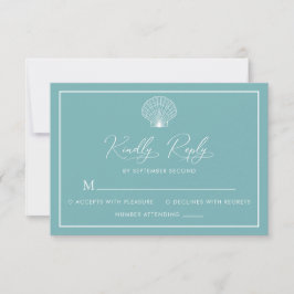 Light Teal Blue Beach Seashell Elegant bröllop OSA Kort