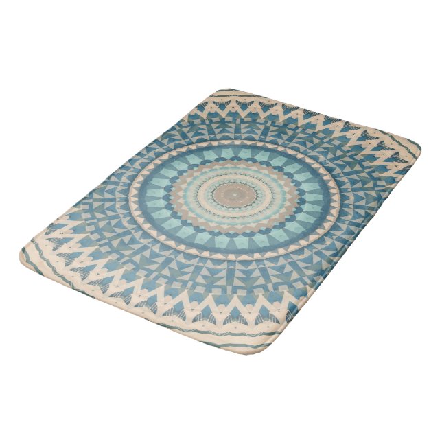 Light Teal Blue Beige Mandala   Badrumsmatta (Vinklad)