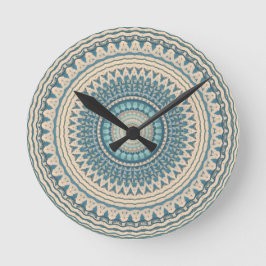 Light Teal Blue Beige Mandala Rund Klocka