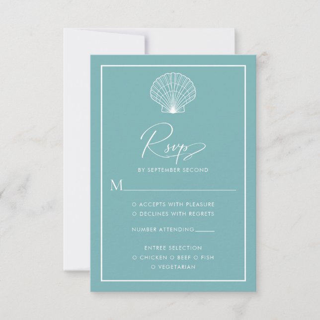Light Teal Blue Seashell Beach Wedding Elegant OSA Kort (Framsida)