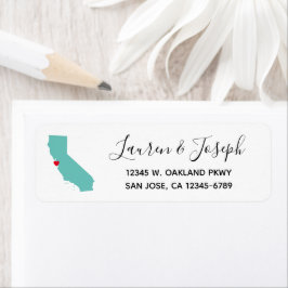 Light Teal California and White Bröllop Returadress Etikett