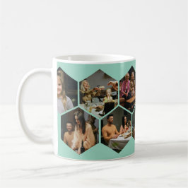 Light Teal Geometric Hexagon Photo Collage Kaffemugg