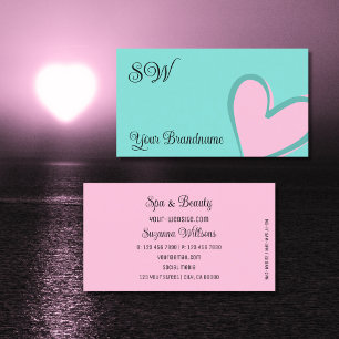 Light Teal Gorgous Rosa Heart med Monogram Cute Visitkort