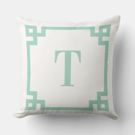 Light Teal Grekiska Nyckel Gräns Monogram Kudde