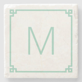 Light Teal Grekiska Nyckel Gräns Monogram Stenunderlägg