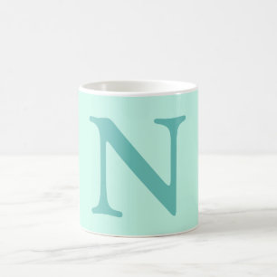Light Teal Initial Brev Trendig Pastel Mint Blue Kaffemugg