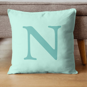 Light Teal Initial Brev Trendig Pastel Mint Blue Kudde